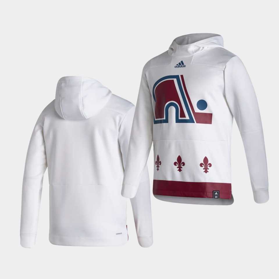 Men Colorado Avalanche Blank White NHL 2021 Adidas Pullover Hoodie Jersey